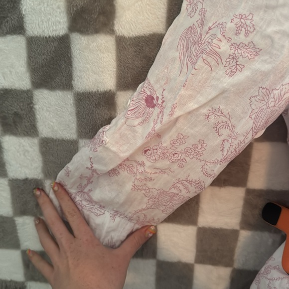 Malvin Linen Floral Long Sleeve V Neck Button up Blouse/ Top Size Large - Picture 8 of 15